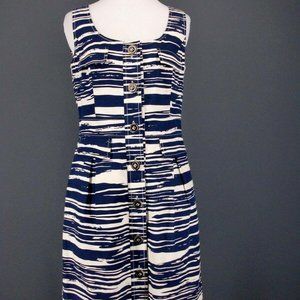 BETH BOWLEY Dress Blue Ivory Zebra Striped NEW